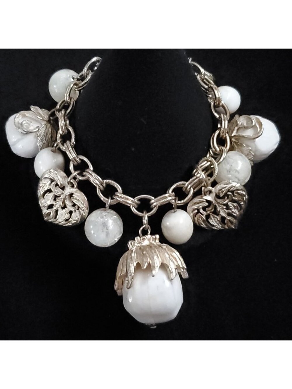 Vintage Charm Bracelet Chunky Hearts Gold Tone 6.5"